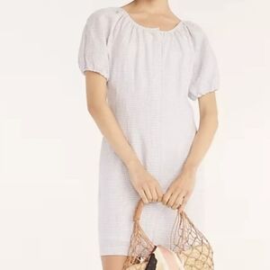 J. CREW cottagecore violet lavender gingham check linen dress 8 puff sleeve